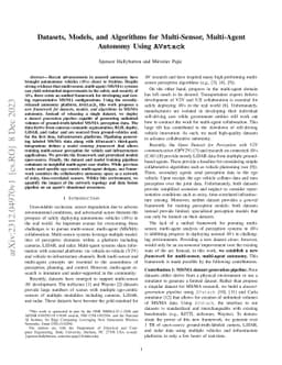 Datasets, Models, and Algorithms for Multi-Sensor, Multi-agent Autonomy
  Using AVstack