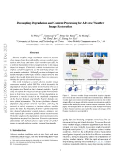 Decoupling Degradation and Content Processing for Adverse Weather Image
  Restoration