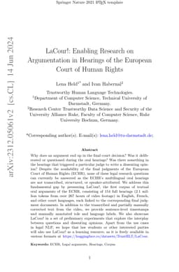 LaCour!: Enabling Research on Argumentation in Hearings of the European
  Court of Human Rights
