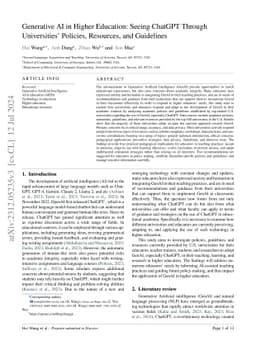 Generative AI in Higher Education: Seeing ChatGPT Through Universities'
  Policies, Resources, and Guidelines