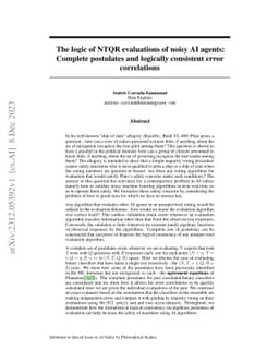 The logic of NTQR evaluations of noisy AI agents: Complete postulates
  and logically consistent error correlations
