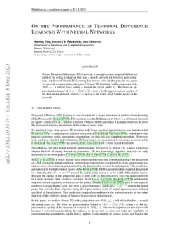 On the Performance of Temporal Difference Learning With Neural Networks