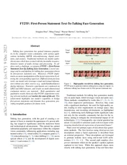 FT2TF: First-Person Statement Text-To-Talking Face Generation