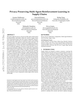 Privacy Preserving Multi-Agent Reinforcement Learning in Supply Chains