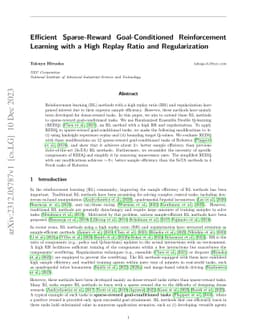 Efficient Sparse-Reward Goal-Conditioned Reinforcement Learning with a
  High Replay Ratio and Regularization