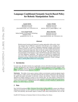 Language-Conditioned Semantic Search-Based Policy for Robotic
  Manipulation Tasks