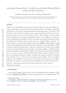 Adversarial Camera Patch: An Effective and Robust Physical-World Attack
  on Object Detectors