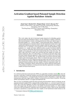 Activation Gradient based Poisoned Sample Detection Against Backdoor
  Attacks