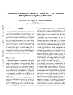 NuScenes-MQA: Integrated Evaluation of Captions and QA for Autonomous
  Driving Datasets using Markup Annotations