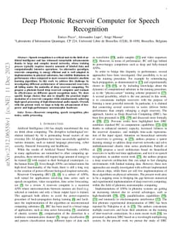 Deep Photonic Reservoir Computer for Speech Recognition