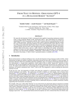 From Text to Motion: Grounding GPT-4 in a Humanoid Robot "Alter3"