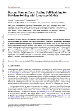 Beyond Human Data: Scaling Self-Training for Problem-Solving with
  Language Models