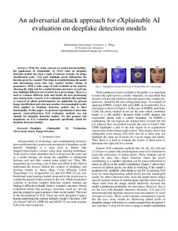 An adversarial attack approach for eXplainable AI evaluation on deepfake
  detection models