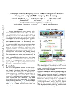 Leveraging Generative Language Models for Weakly Supervised Sentence
  Component Analysis in Video-Language Joint Learning