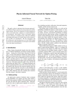 Physics Informed Neural Network for Option Pricing