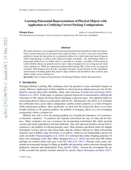 Learning Polynomial Representations of Physical Objects with Application
  to Certifying Correct Packing Configurations