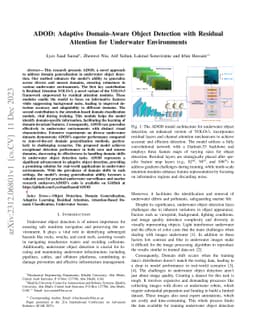 ADOD: Adaptive Domain-Aware Object Detection with Residual Attention for
  Underwater Environments