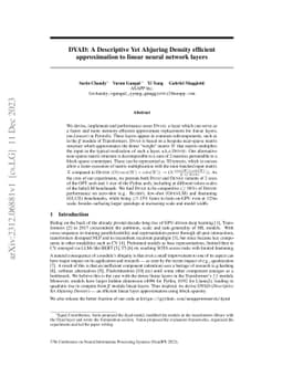 DYAD: A Descriptive Yet Abjuring Density efficient approximation to
  linear neural network layers