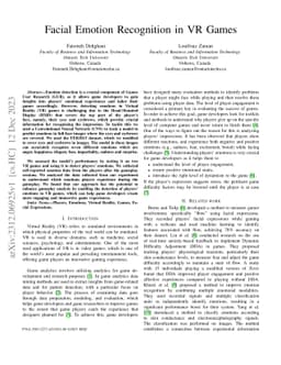 Facial Emotion Recognition in VR Games