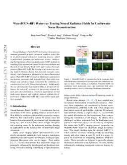 WaterHE-NeRF: Water-ray Tracing Neural Radiance Fields for Underwater
  Scene Reconstruction