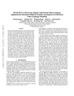 READ-PVLA: Recurrent Adapter with Partial Video-Language Alignment for
  Parameter-Efficient Transfer Learning in Low-Resource Video-Language Modeling