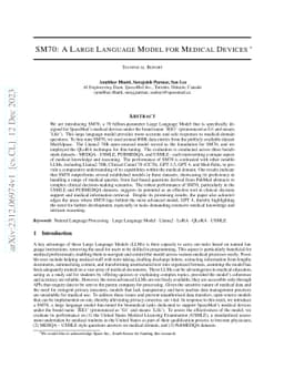 SM70: A Large Language Model for Medical Devices