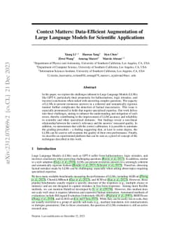 Context Matters: Data-Efficient Augmentation of Large Language Models
  for Scientific Applications