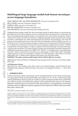 Multilingual large language models leak human stereotypes across
  language boundaries