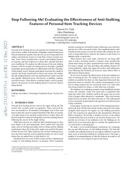 Stop Following Me! Evaluating the Effectiveness of Anti-Stalking
  Features of Personal Item Tracking Devices
