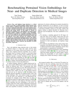 Benchmarking Pretrained Vision Embeddings for Near- and Duplicate
  Detection in Medical Images