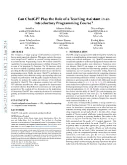 Can ChatGPT Play the Role of a Teaching Assistant in an Introductory
  Programming Course?