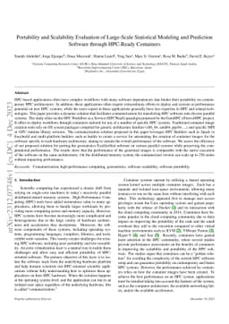 Portability and Scalability Evaluation of Large-Scale Statistical
  Modeling and Prediction Software through HPC-Ready Containers