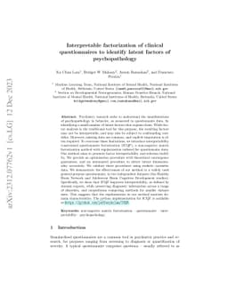 Interpretable factorization of clinical questionnaires to identify
  latent factors of psychopathology