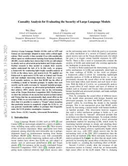 Causality Analysis for Evaluating the Security of Large Language Models