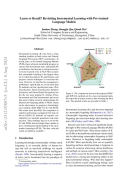 Learn or Recall? Revisiting Incremental Learning with Pre-trained
  Language Models