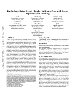 BinGo: Identifying Security Patches in Binary Code with Graph
  Representation Learning