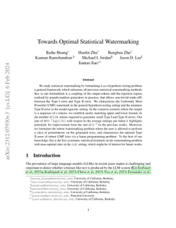 Towards Optimal Statistical Watermarking