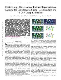 CenterGrasp: Object-Aware Implicit Representation Learning for
  Simultaneous Shape Reconstruction and 6-DoF Grasp Estimation