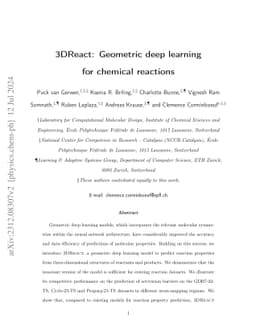 3DReact: Geometric deep learning for chemical reactions