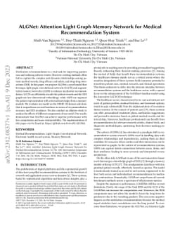 ALGNet: Attention Light Graph Memory Network for Medical Recommendation
  System