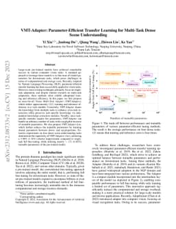 VMT-Adapter: Parameter-Efficient Transfer Learning for Multi-Task Dense
  Scene Understanding