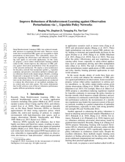 Improve Robustness of Reinforcement Learning against Observation
  Perturbations via $l_\infty$ Lipschitz Policy Networks