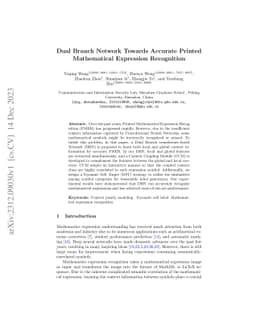 Dual Branch Network Towards Accurate Printed Mathematical Expression
  Recognition