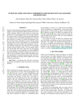 Fusion of Audio and Visual Embeddings for Sound Event Localization and
  Detection