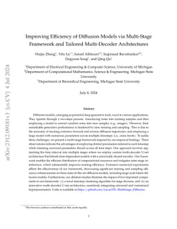 Improving Efficiency of Diffusion Models via Multi-Stage Framework and
  Tailored Multi-Decoder Architectures