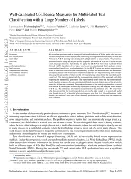 Well-calibrated Confidence Measures for Multi-label Text Classification
  with a Large Number of Labels