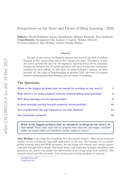 Perspectives on the State and Future of Deep Learning - 2023