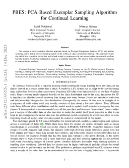 PBES: PCA Based Exemplar Sampling Algorithm for Continual Learning