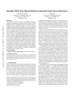 Decaffe: DHT Tree-Based Online Federated Fake News Detection