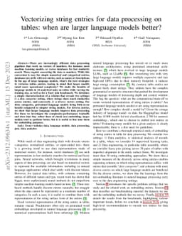 Vectorizing string entries for data processing on tables: when are
  larger language models better?